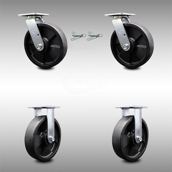 Service Caster 8 Inch SS Glass Filled Nylon Caster Set with Roll Bearings 2 Swivel Lock 2 Rigid SCC-SS30S820-GFNR-BSL-2-R-2 - main